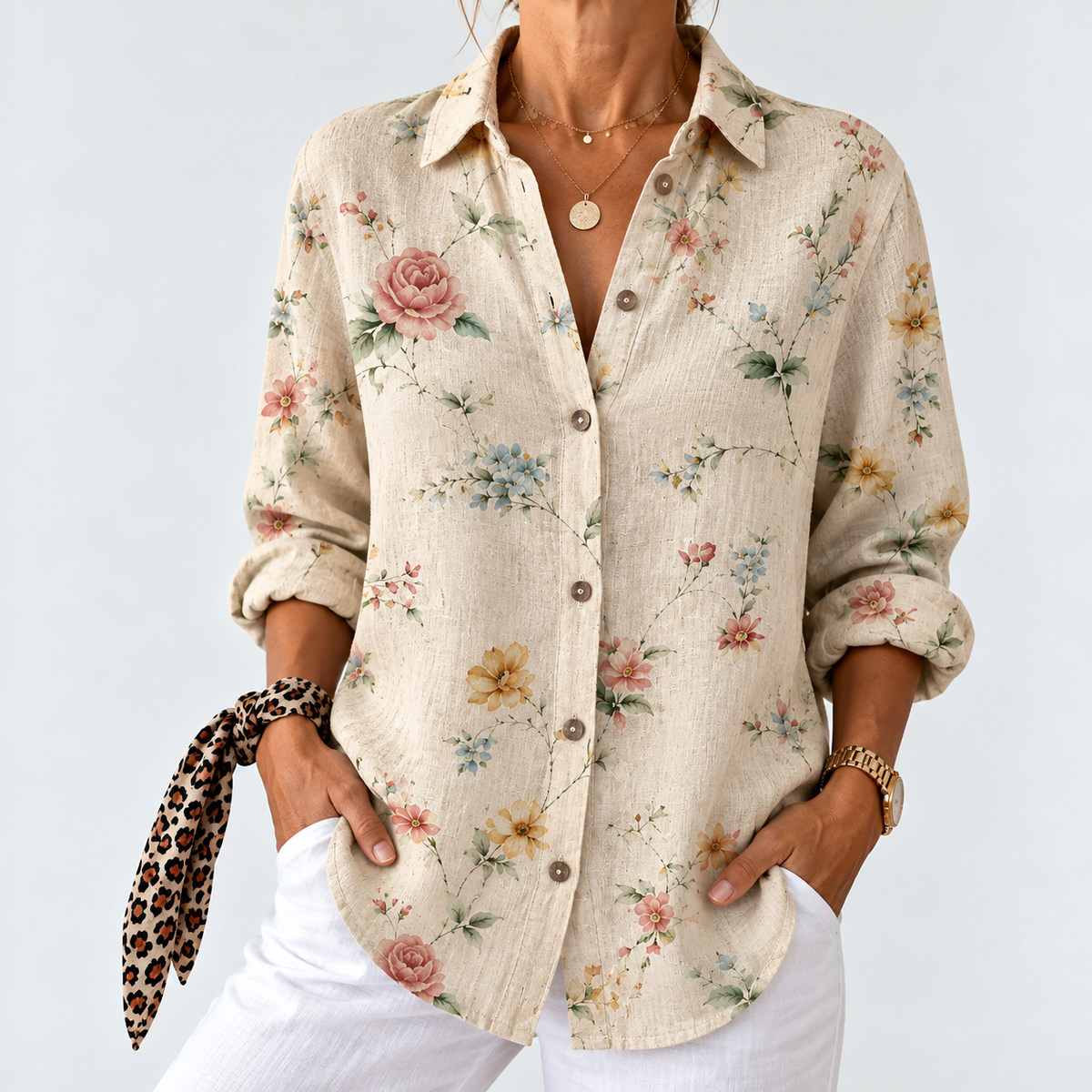 Leontine | Cream Ditsy Floral Blouse
