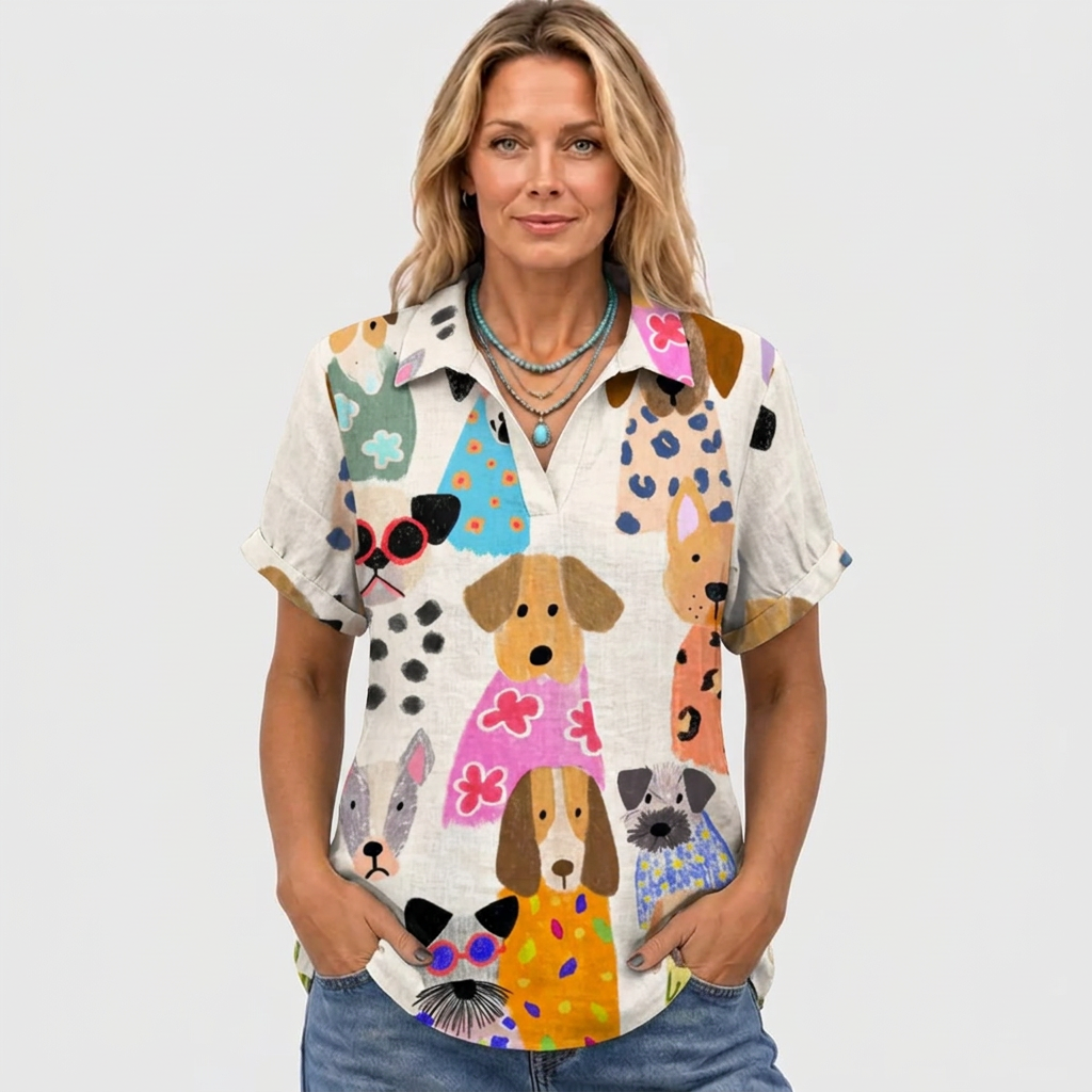 Pippa | Dog Print Collared Top