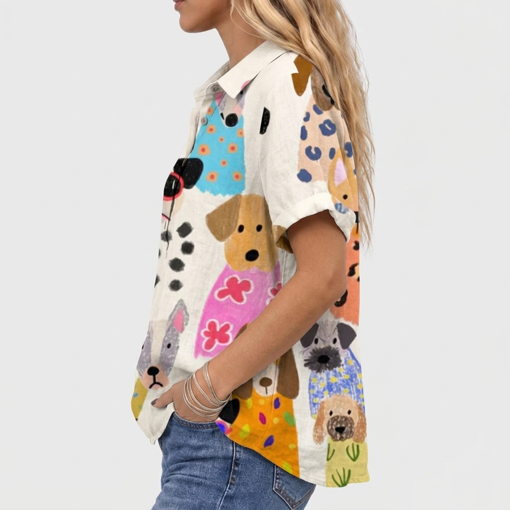 Pippa | Dog Print Collared Top