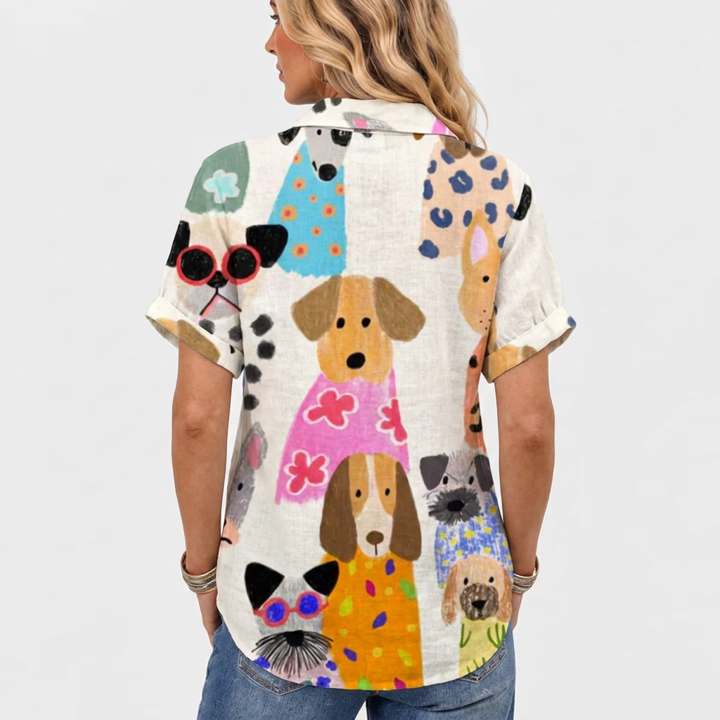 Pippa | Dog Print Collared Top