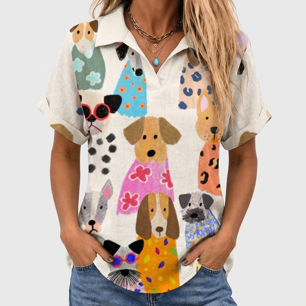 Pippa | Dog Print Collared Top
