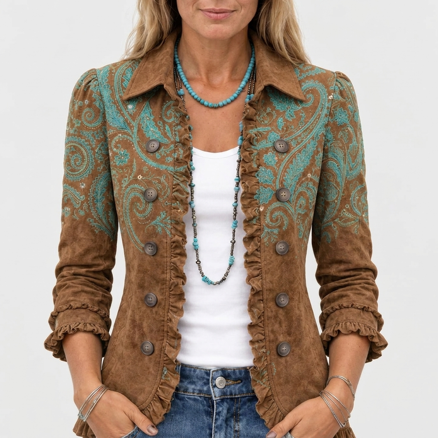 Genevieve | Paisley Print Ruffle Jacket