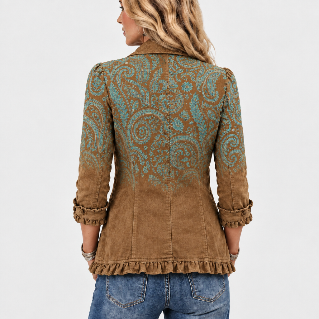 Genevieve | Paisley Print Ruffle Jacket