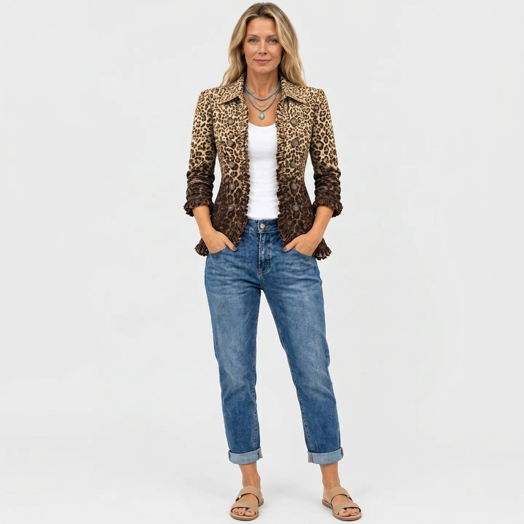 Delphine | Leopard Print Ruffle Jacket
