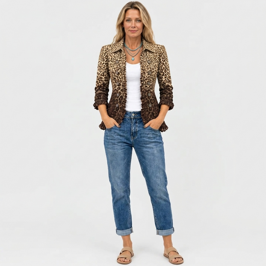 Delphine | Leopard Print Ruffle Jacket