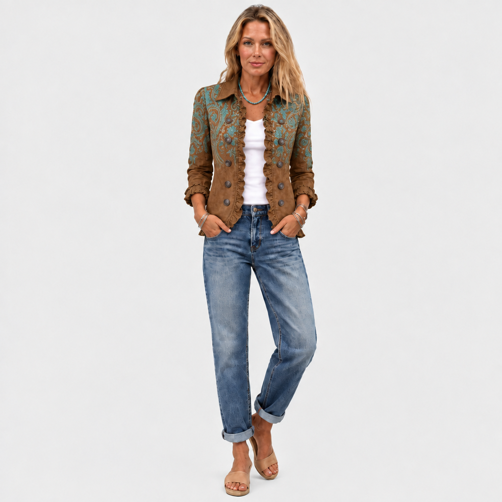 Genevieve | Paisley Print Ruffle Jacket