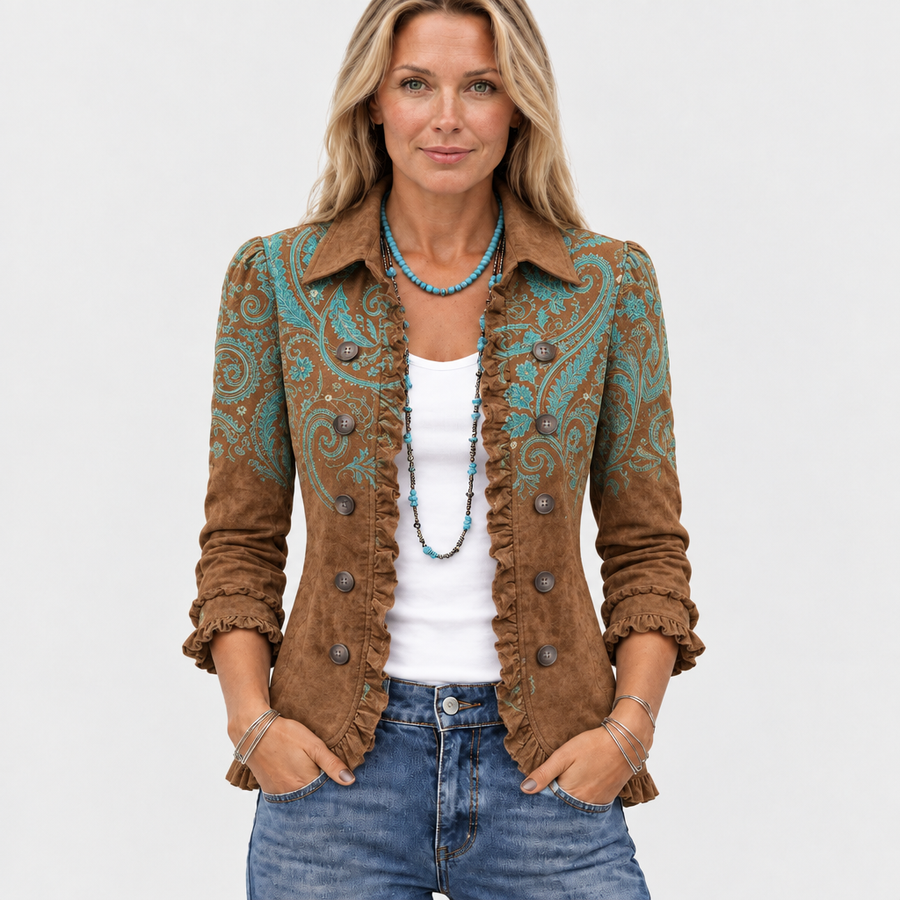 Genevieve | Paisley Print Ruffle Jacket