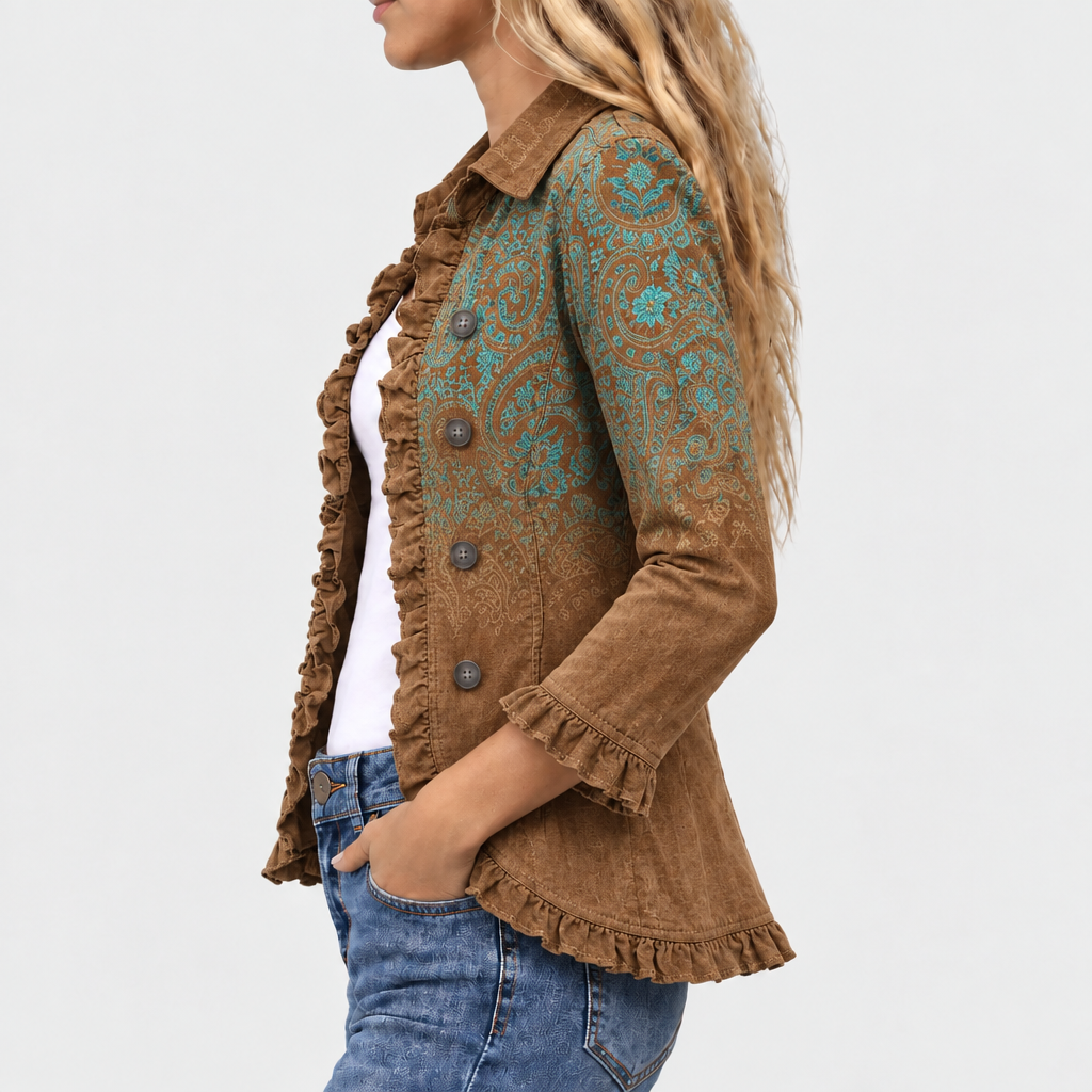 Genevieve | Paisley Print Ruffle Jacket