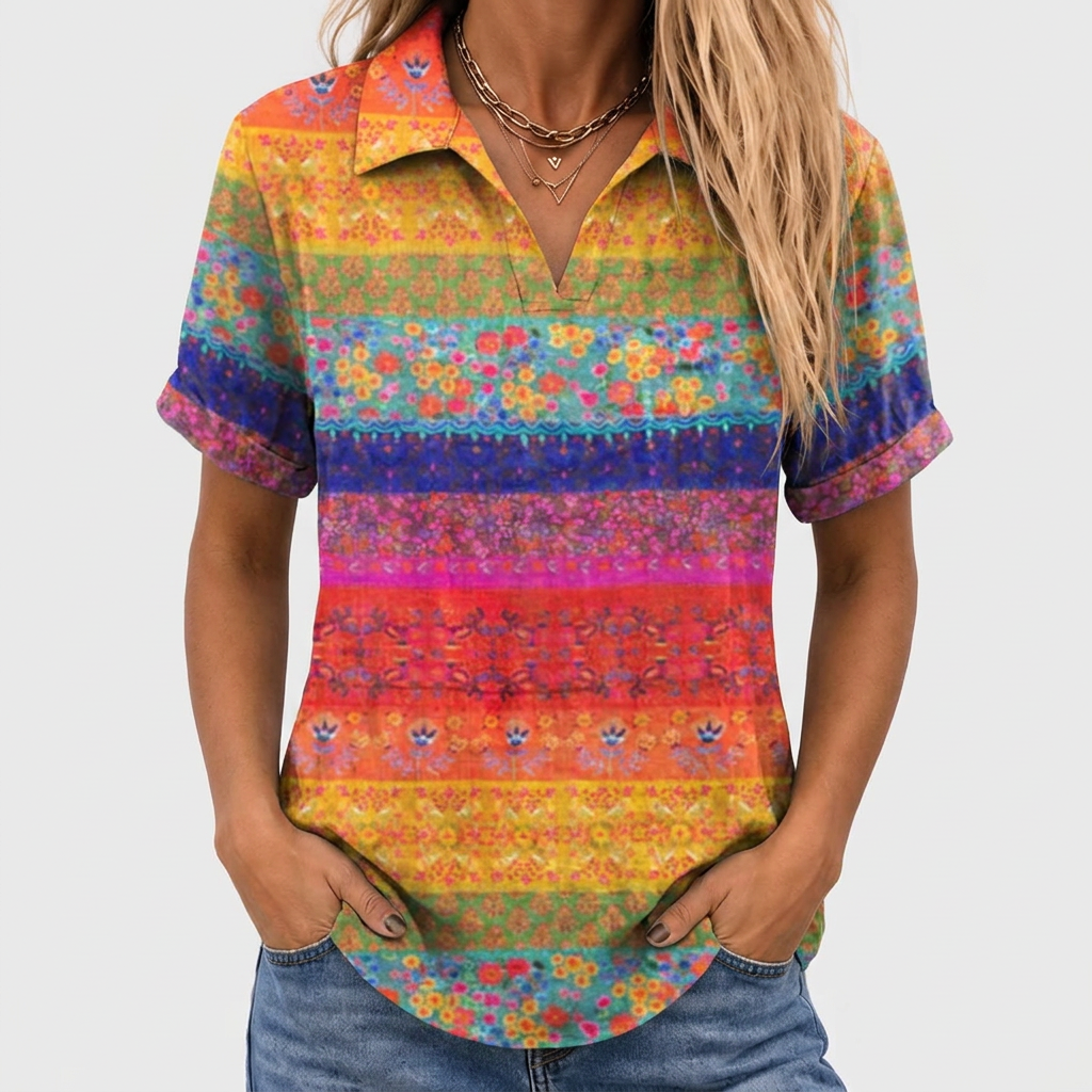 Nia | Floral Stripe Collared Top