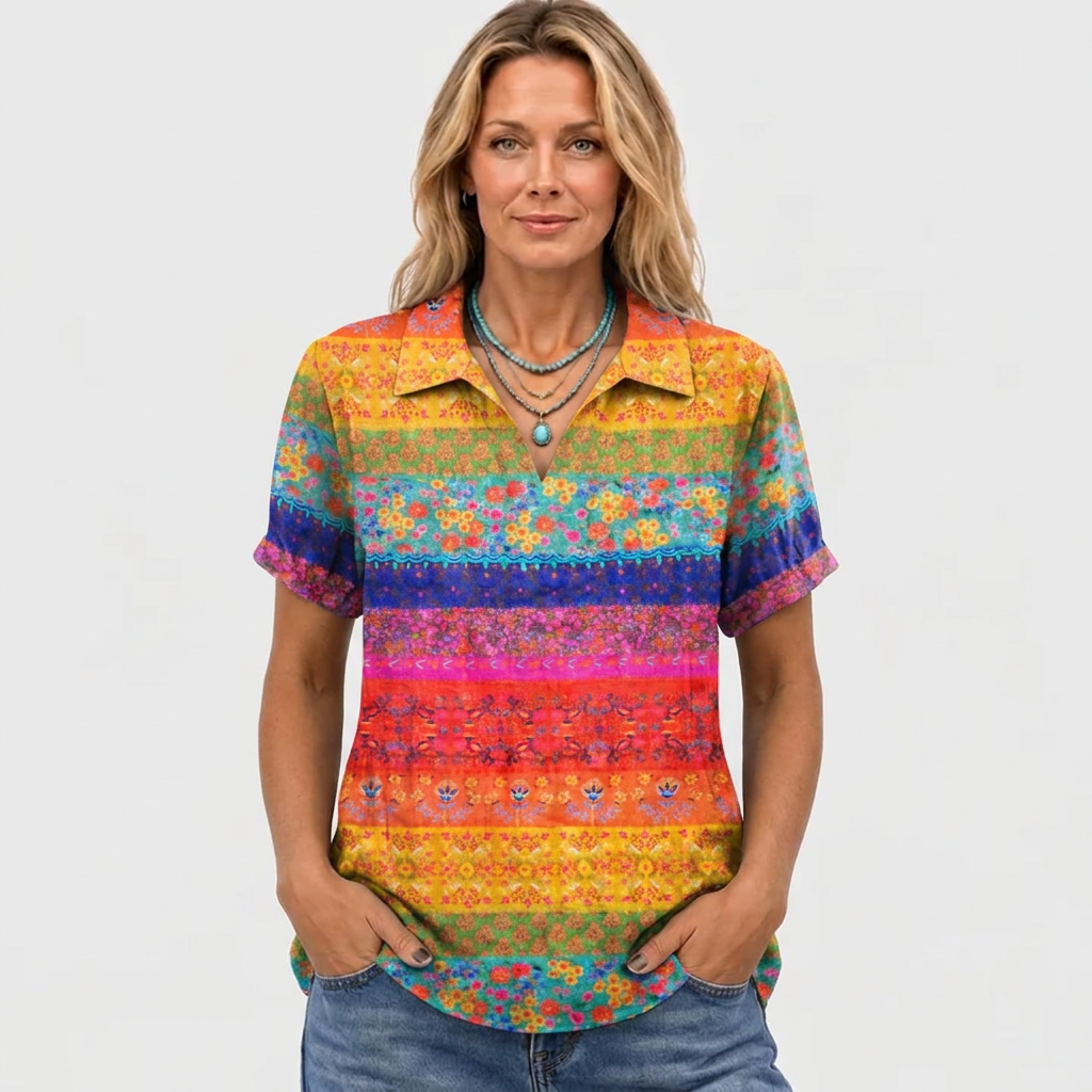 Nia | Floral Stripe Collared Top