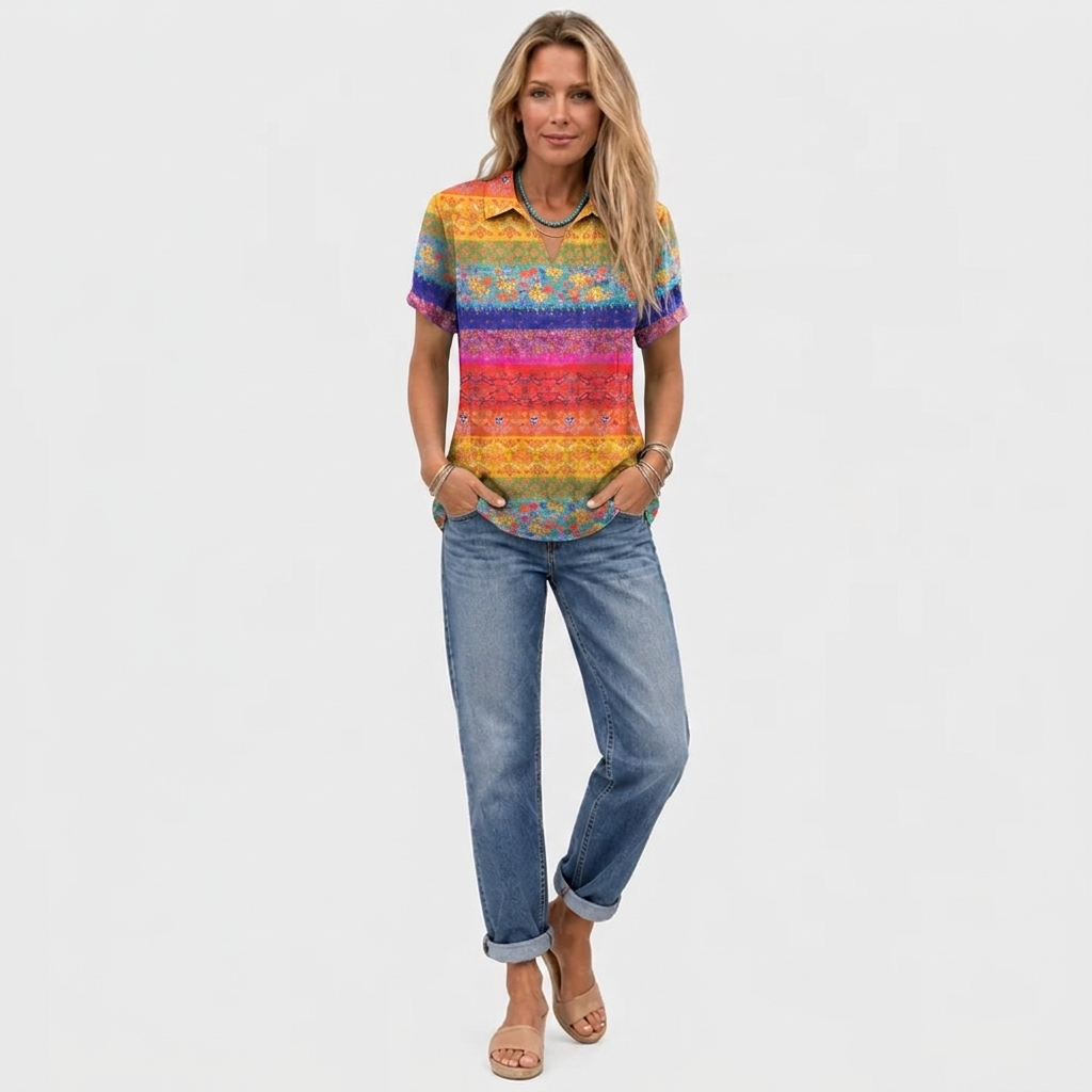 Nia | Floral Stripe Collared Top