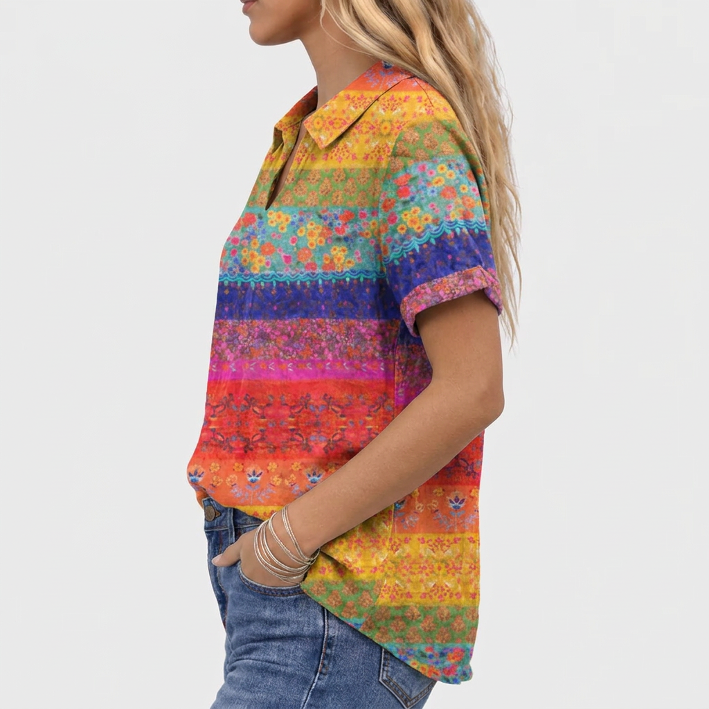 Nia | Floral Stripe Collared Top