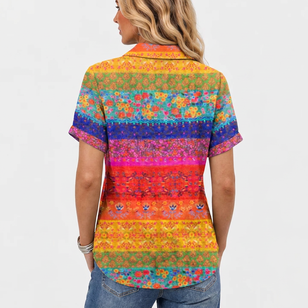 Nia | Floral Stripe Collared Top