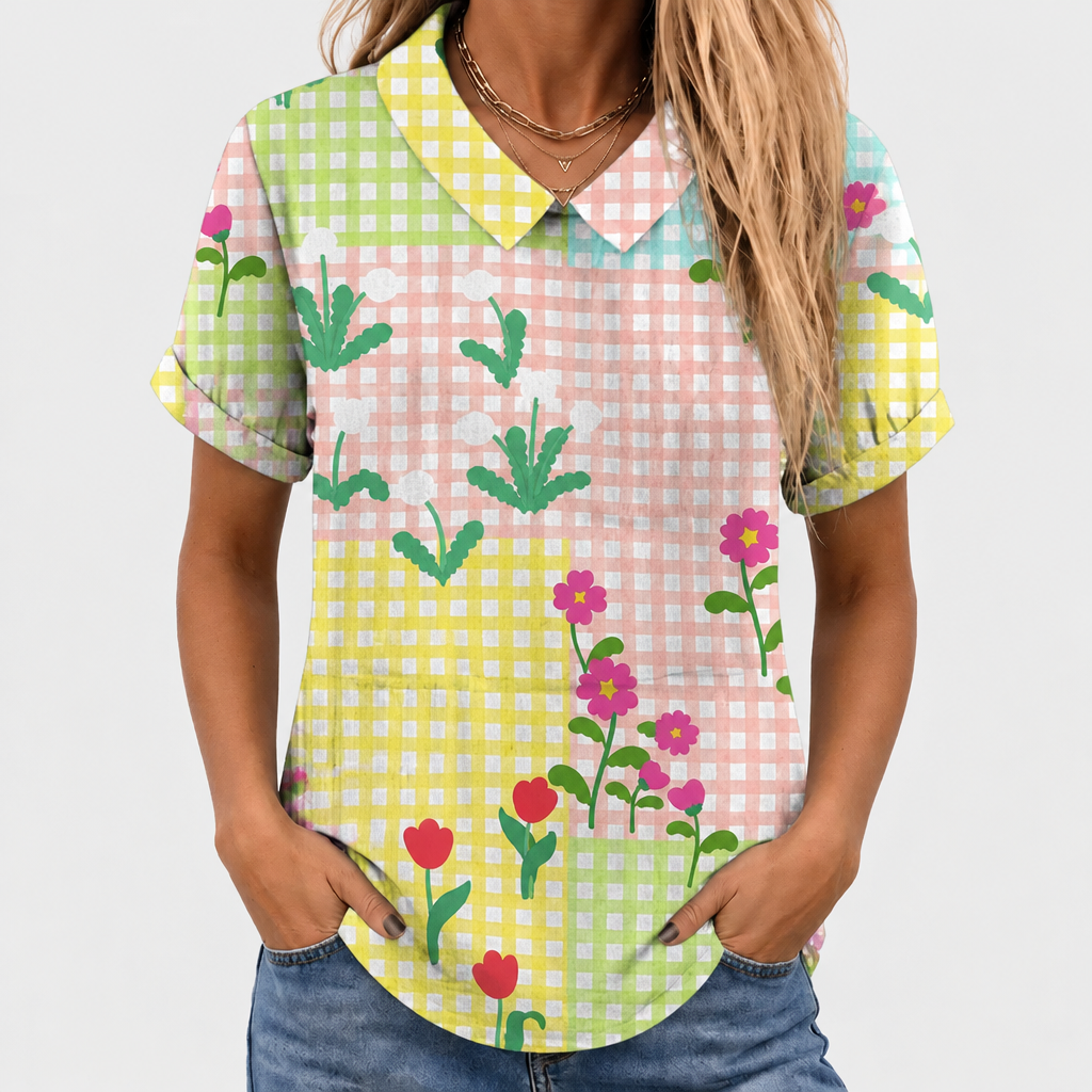 Flora | Gingham Floral Collared Top