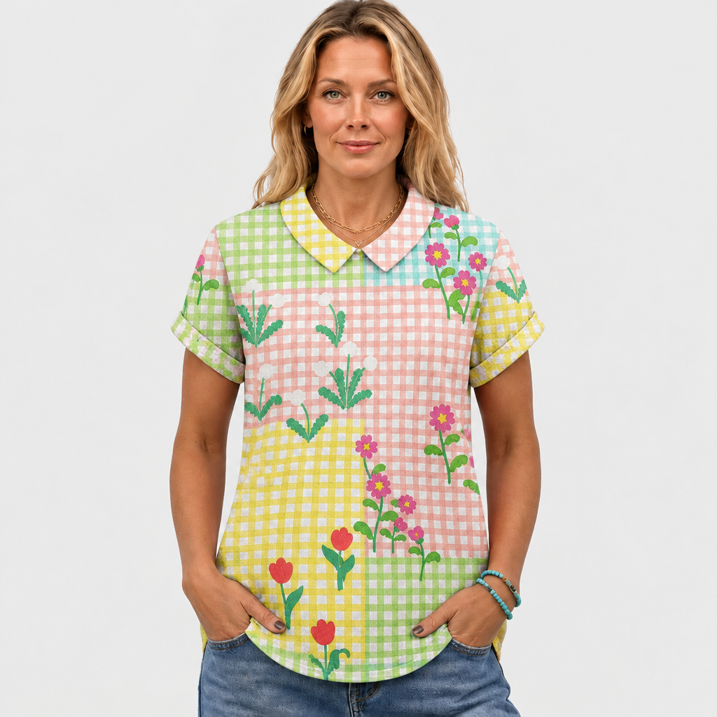 Flora | Gingham Floral Collared Top