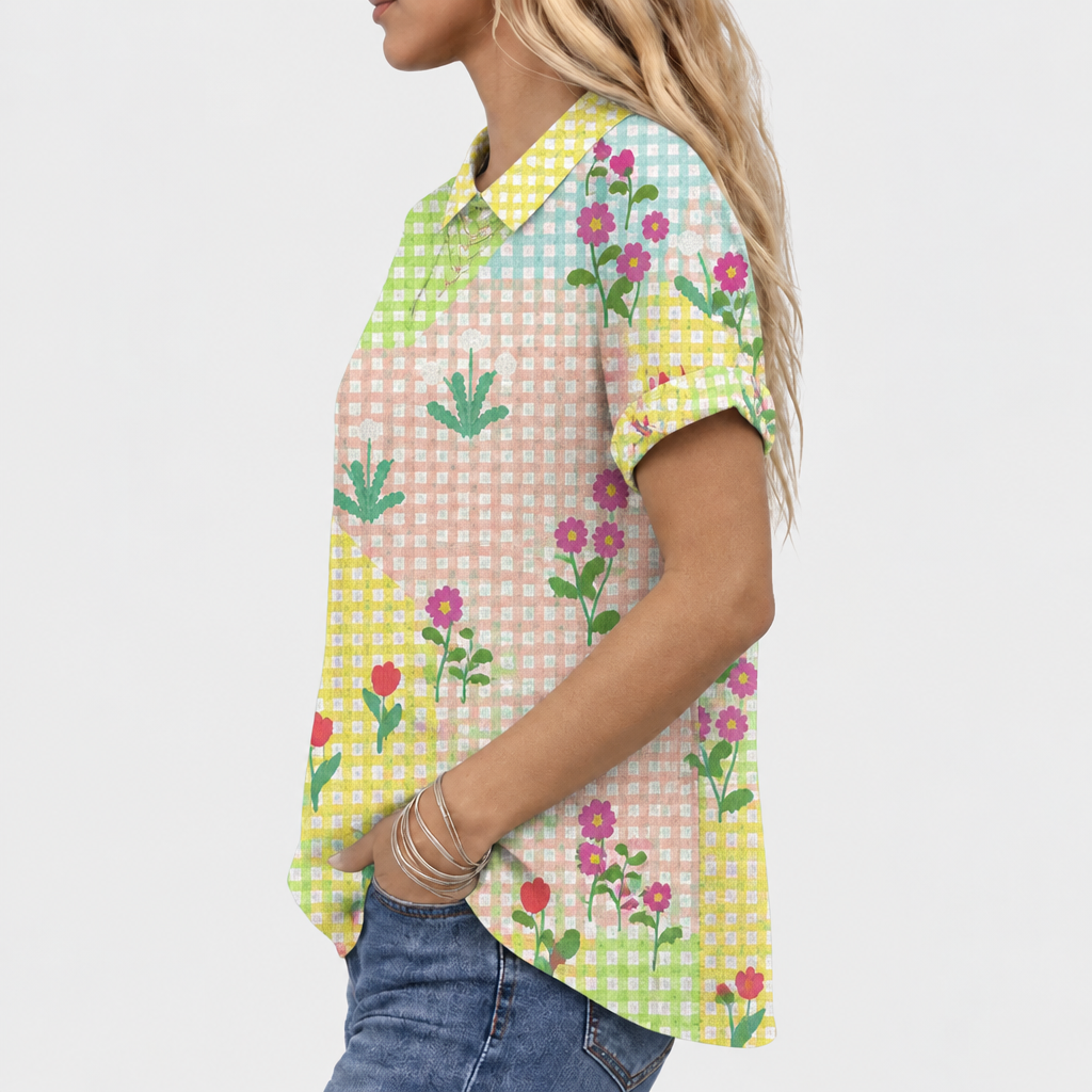 Flora | Gingham Floral Collared Top