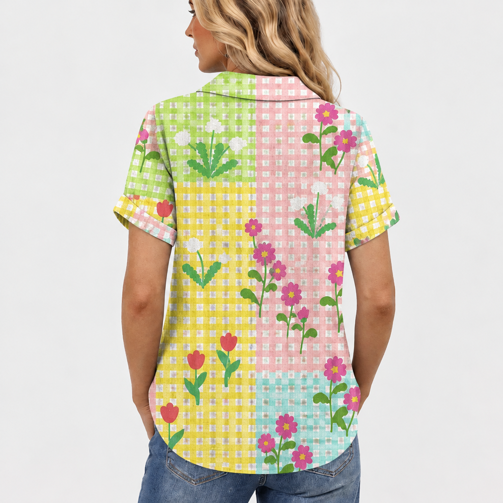 Flora | Gingham Floral Collared Top