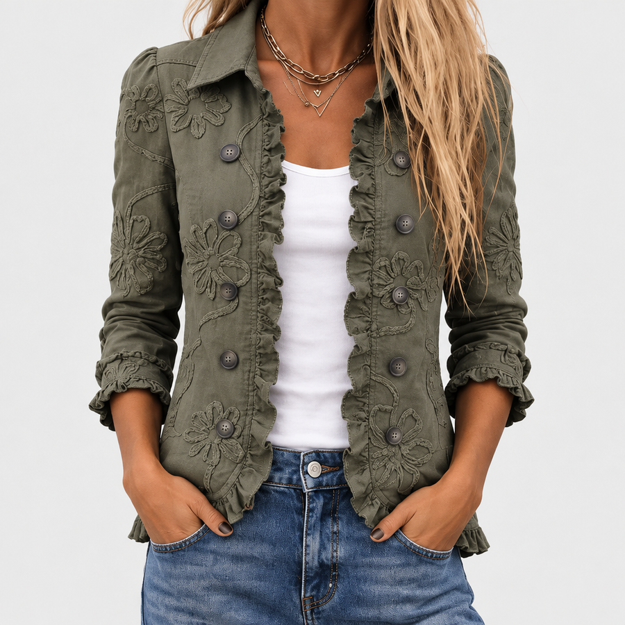 Imogen | Embroidered Floral Ruffle Jacket
