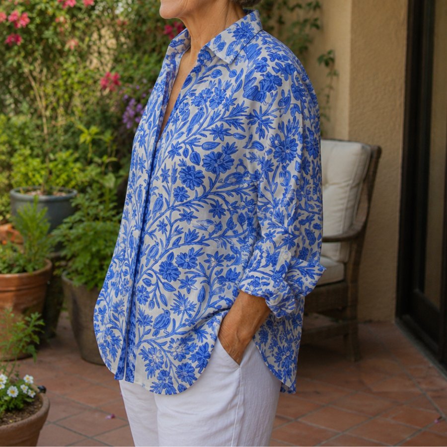 Philomena | Garden Print Button-Up Blouse