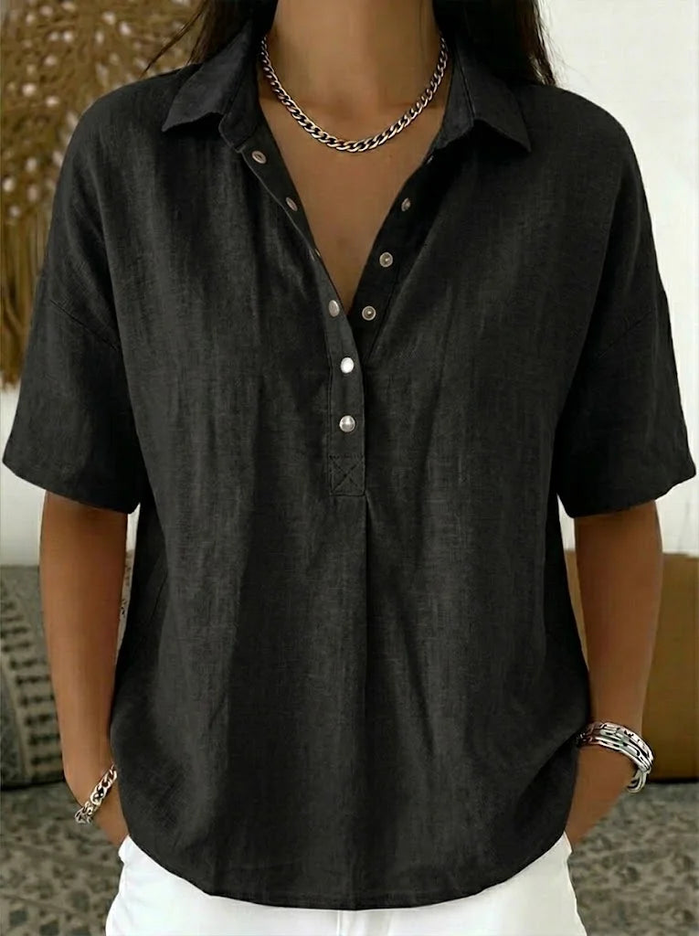 Charlotte | Short-Sleeve Henley Blouse