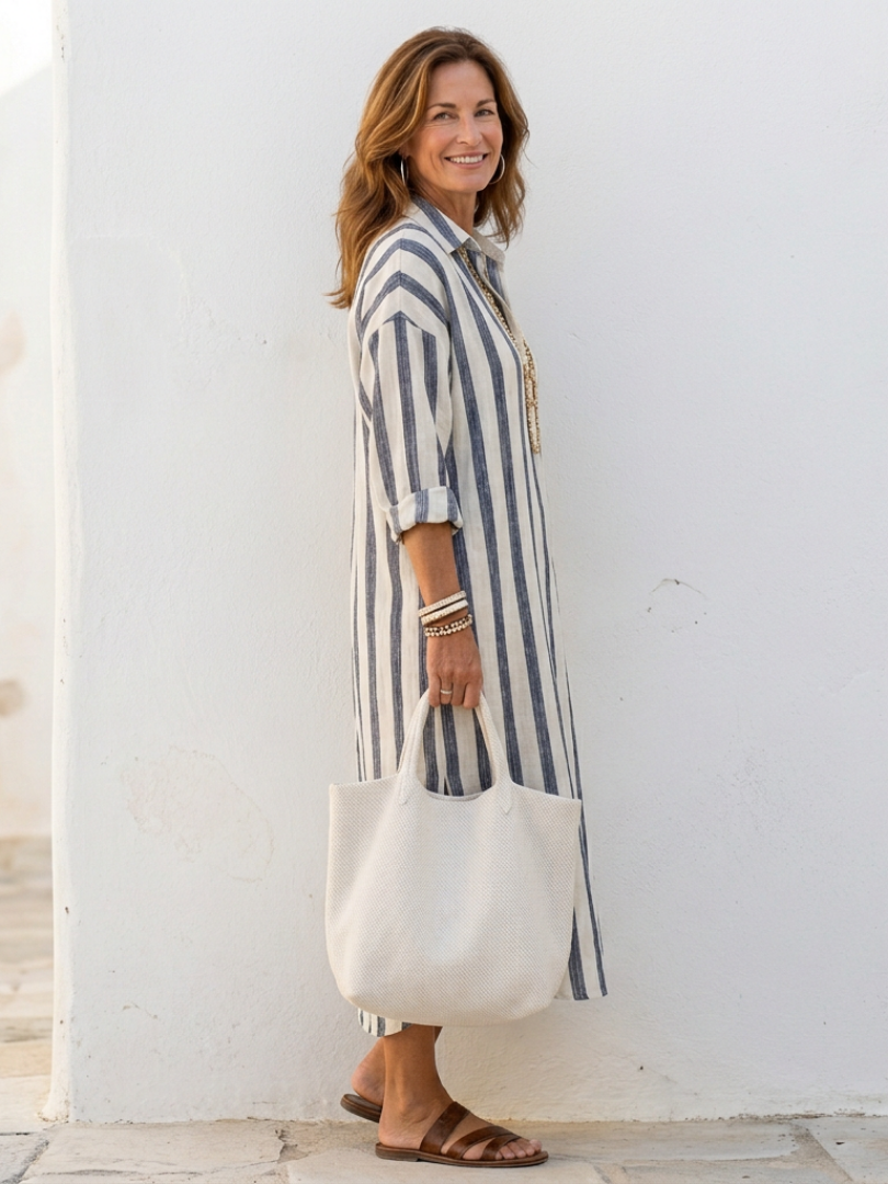 Melissa | Striped Midi Shirt Dress