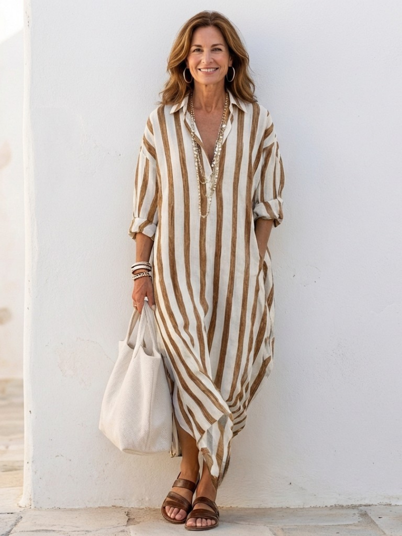 Melissa | Striped Midi Shirt Dress
