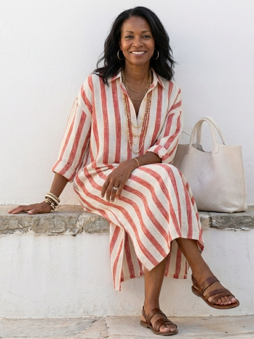 Melissa | Striped Midi Shirt Dress