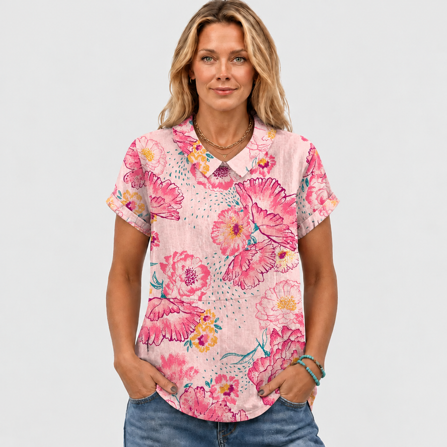Lily | Pink Floral Collared Top