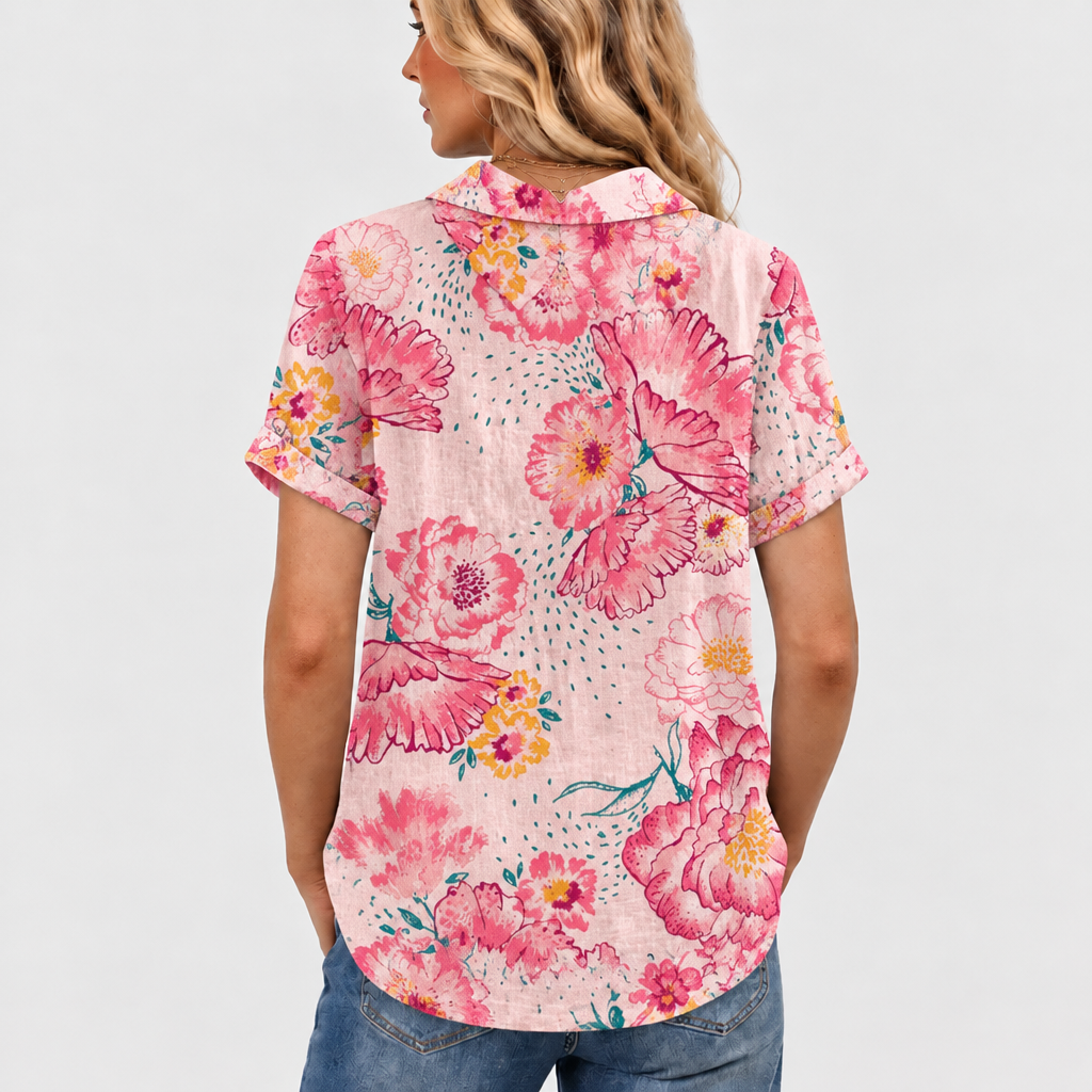 Lily | Pink Floral Collared Top