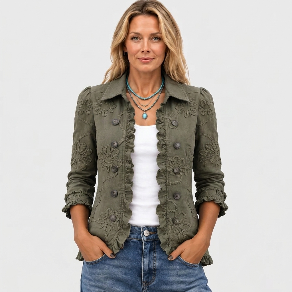 Imogen | Embroidered Floral Ruffle Jacket
