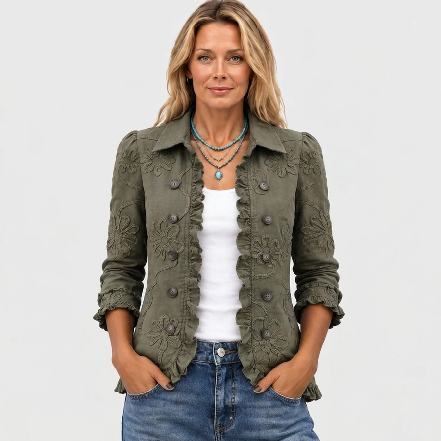 Imogen | Embroidered Floral Ruffle Jacket