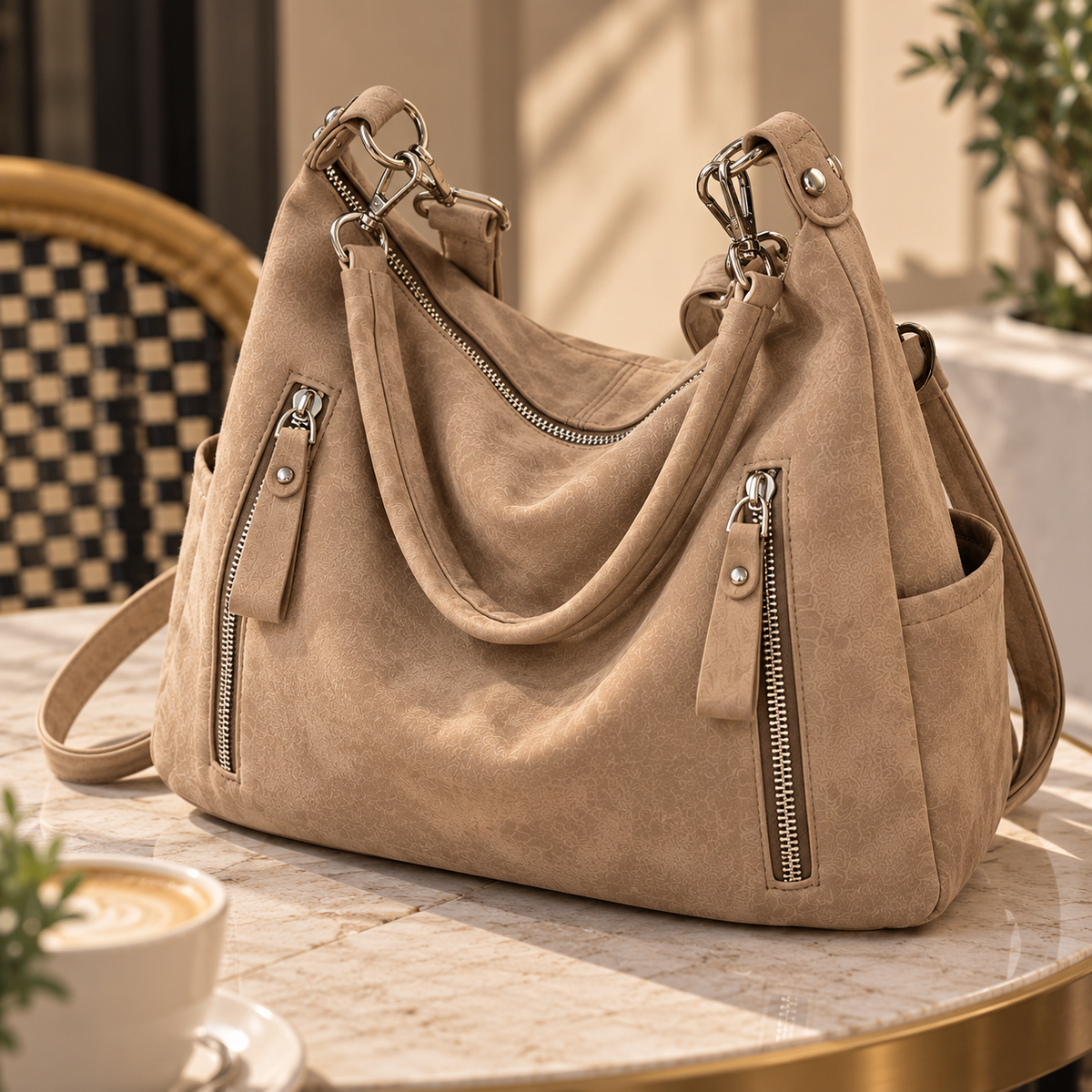 Beryl | Suede-Look Zip Hobo Bag