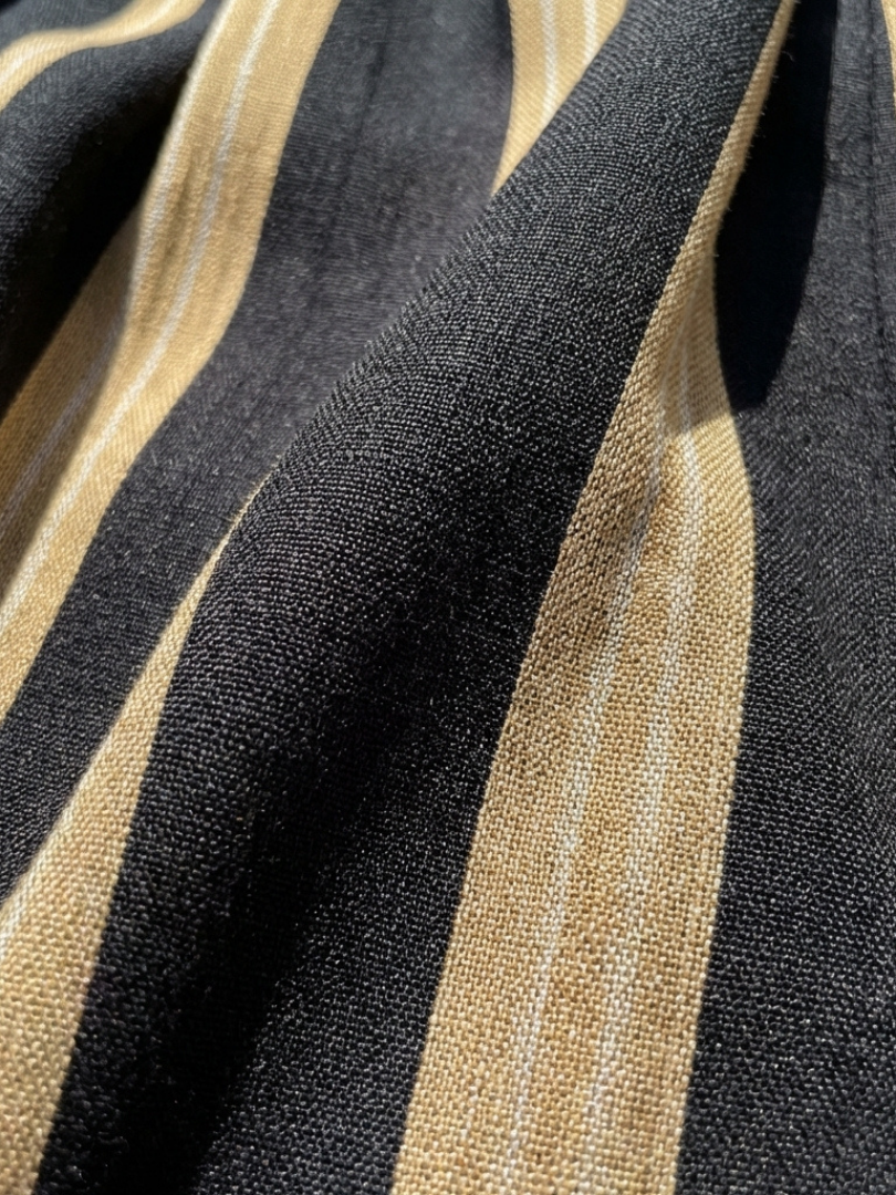 Anthea | Black & Gold Stripe Wrap Dress