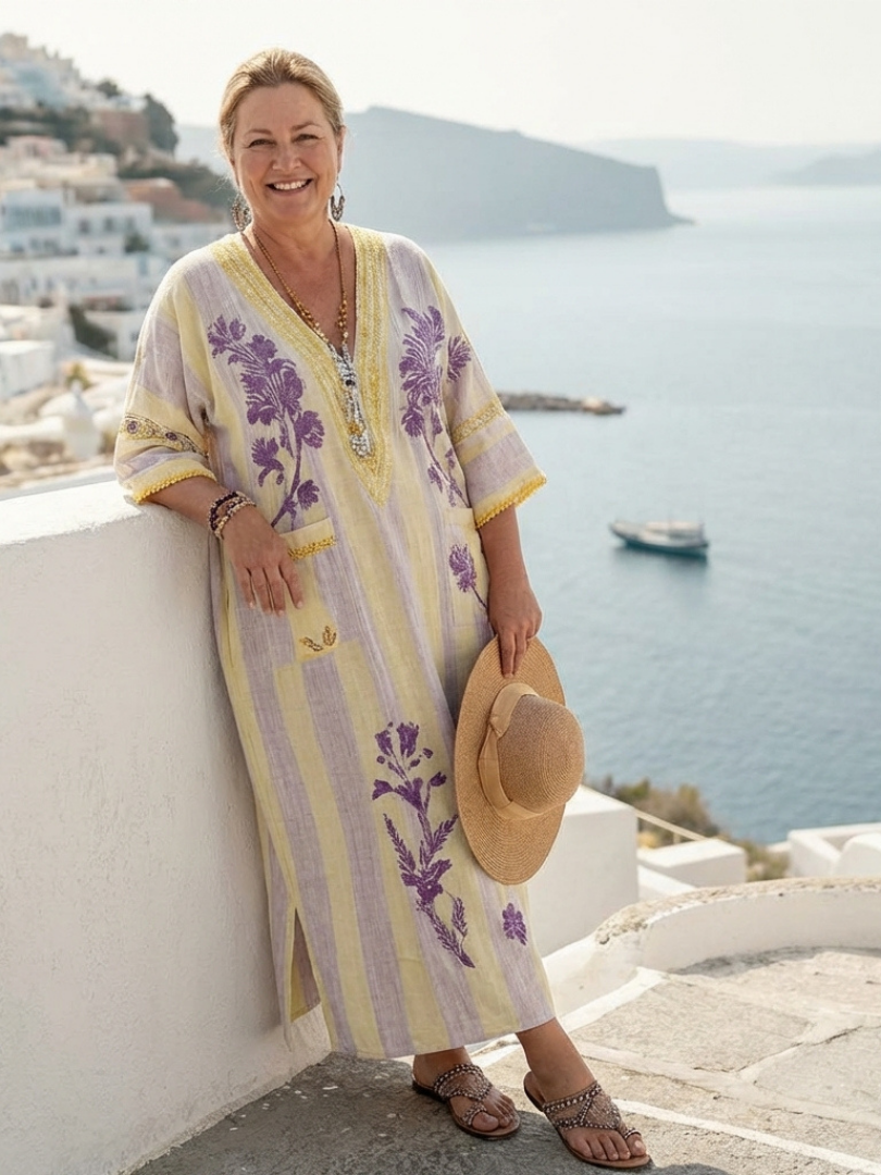 Myrto | Beige Floral Maxi Dress