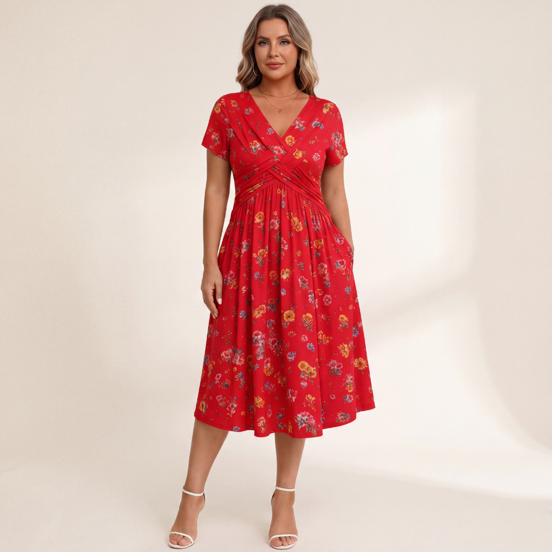 Theresa | Floral Twist Waist Midi Dress