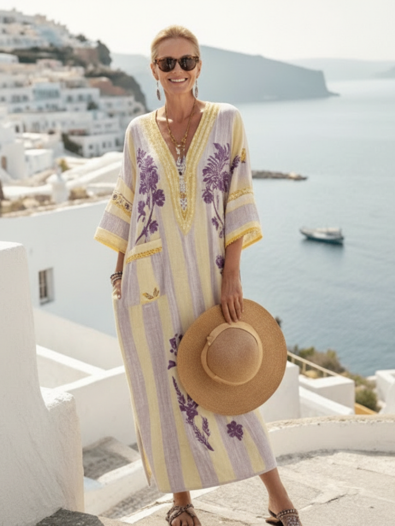Myrto | Beige Floral Maxi Dress