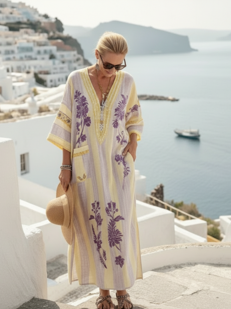 Myrto | Beige Floral Maxi Dress