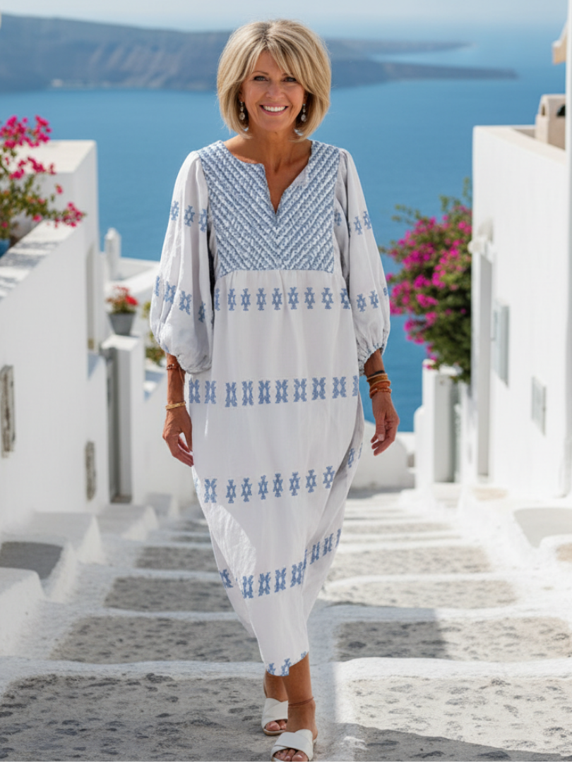 Selene | Ivory Blue Embroidered Maxi Dress