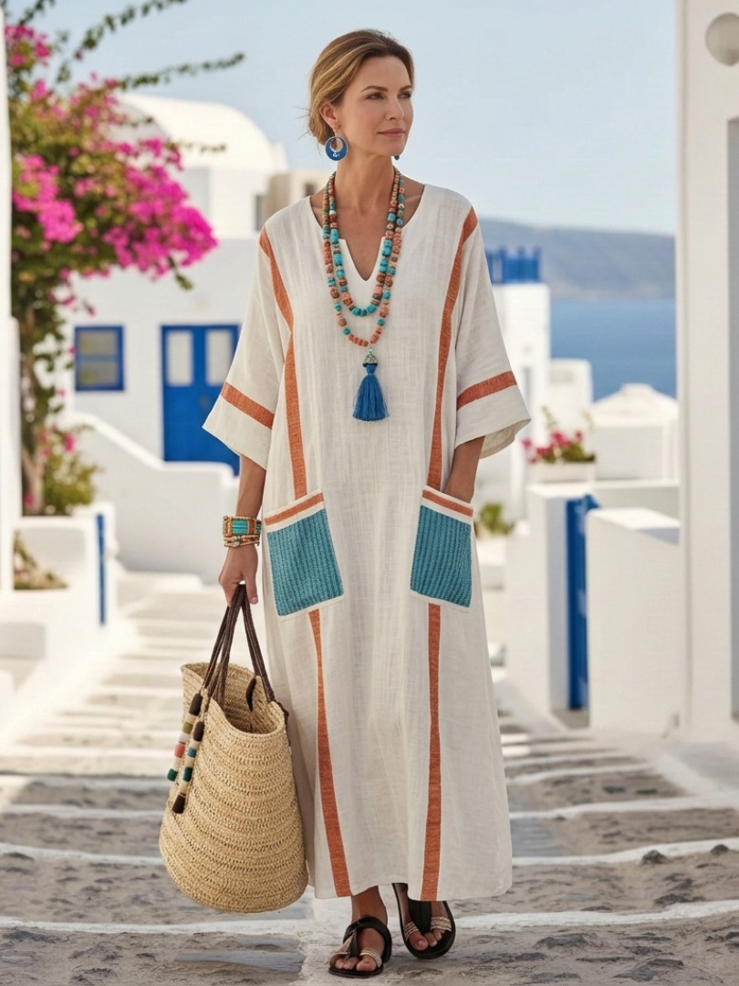 Alkmini | Stripe-Trim Kaftan Maxi Dress