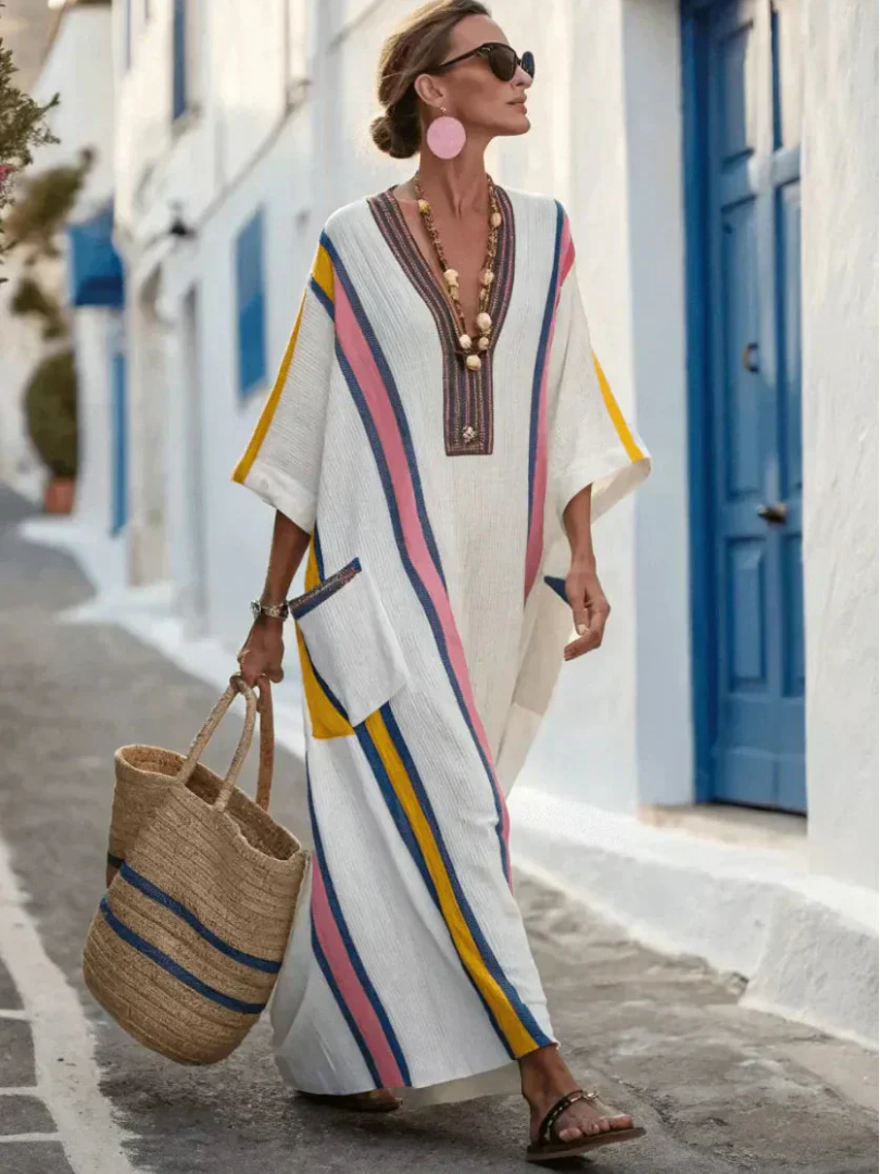 Alkmini | Stripe-Trim Kaftan Maxi Dress
