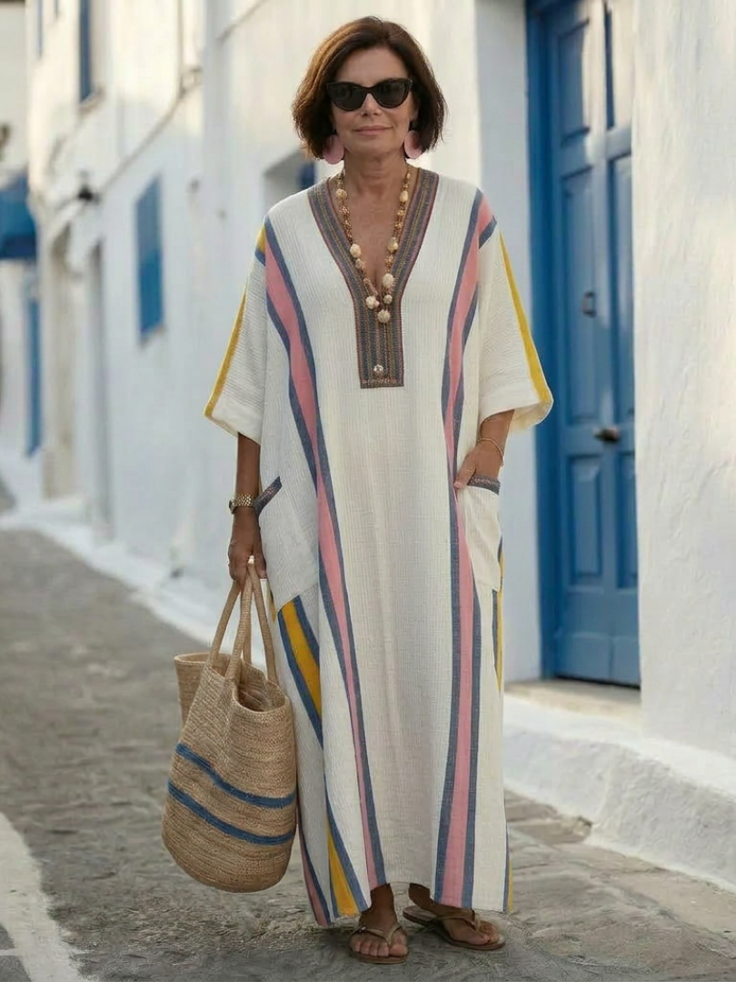 Alkmini | Stripe-Trim Kaftan Maxi Dress