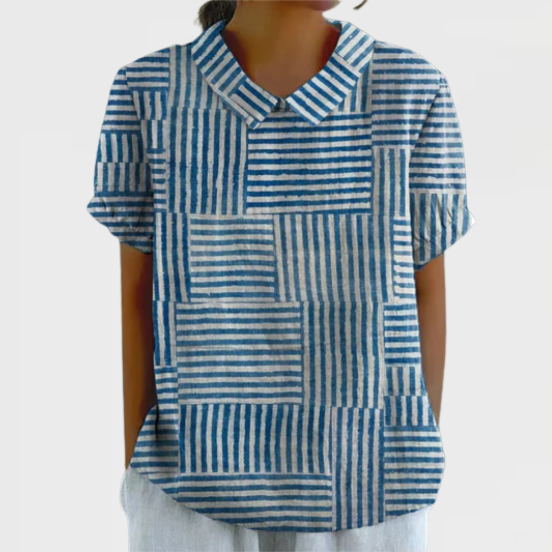 Gia | Striped Patchwork Collared Top