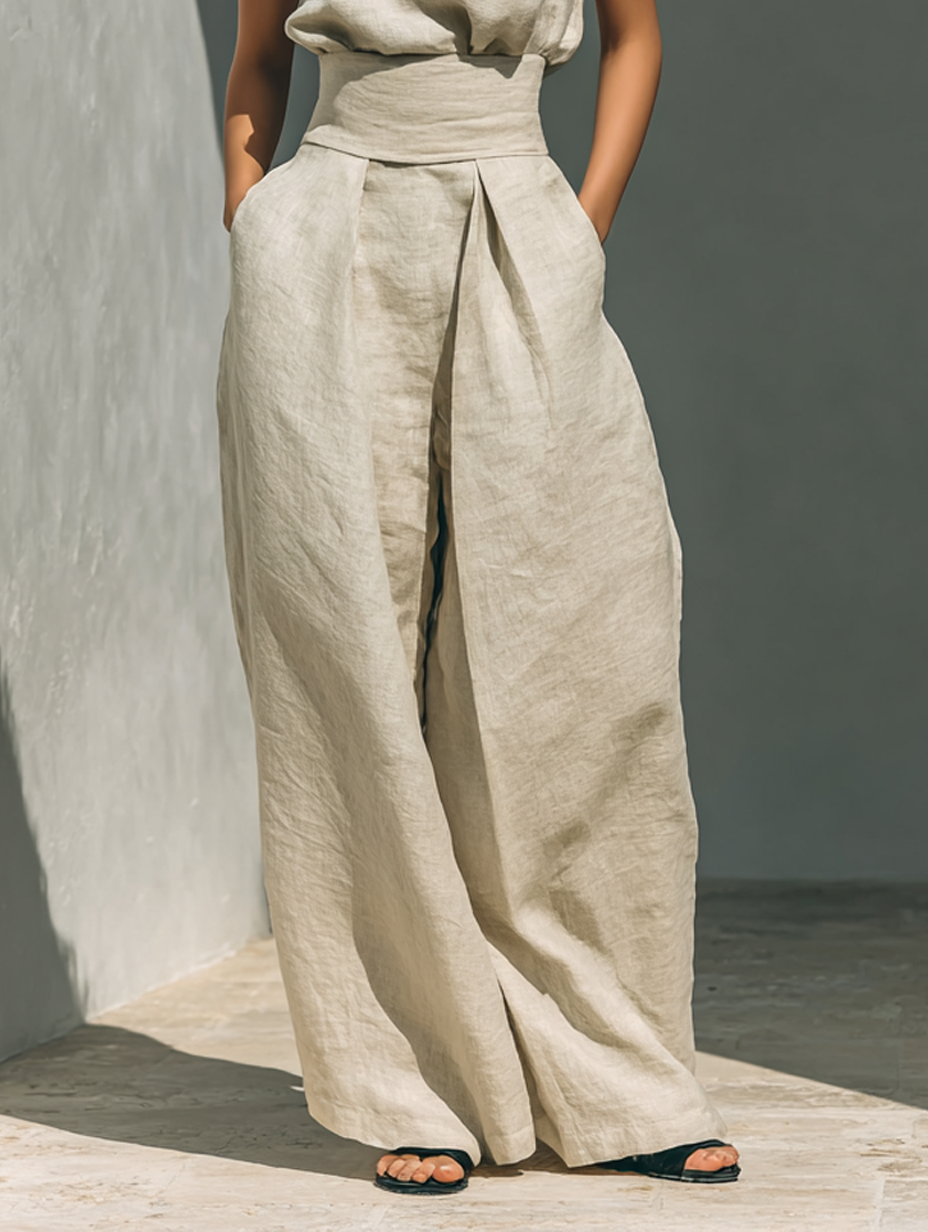 Aurora | Linen-Blend Top & Wide-Leg Trouser Set