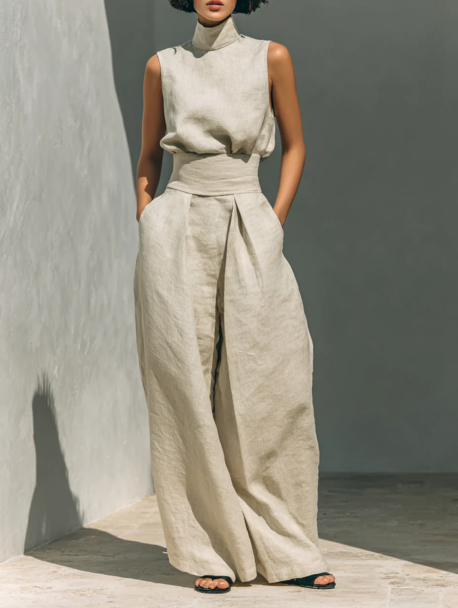 Aurora | Linen-Blend Top & Wide-Leg Trouser Set