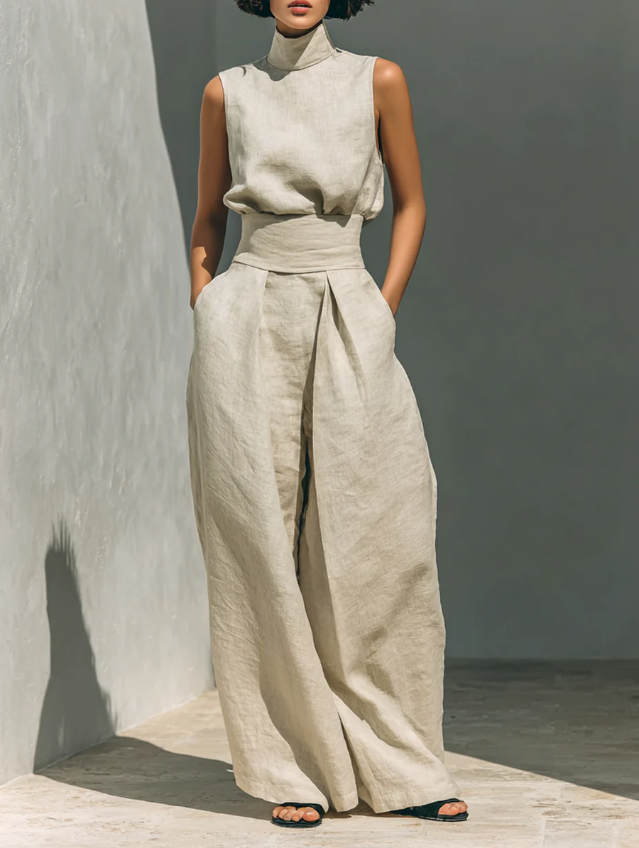 Aurora | Linen-Blend Top & Wide-Leg Trouser Set