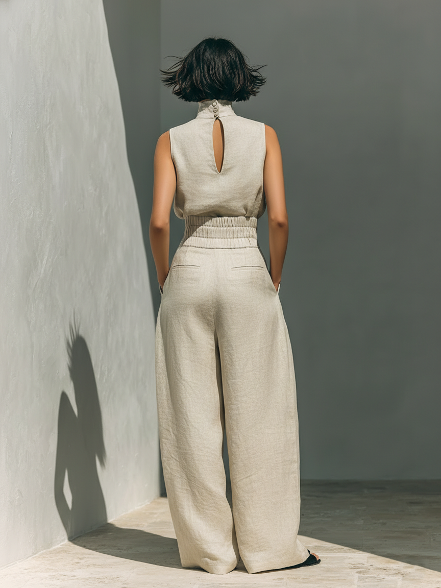 Aurora | Linen-Blend Top & Wide-Leg Trouser Set