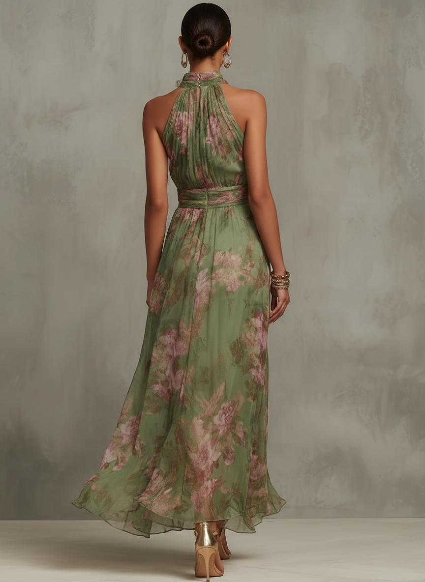 Seraphina | Floral Chiffon Halter Maxi Dress