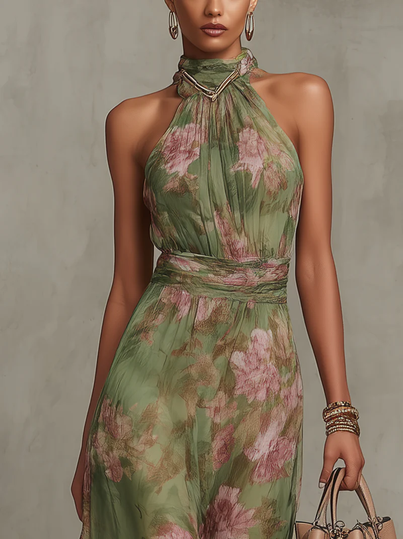 Seraphina | Floral Chiffon Halter Maxi Dress