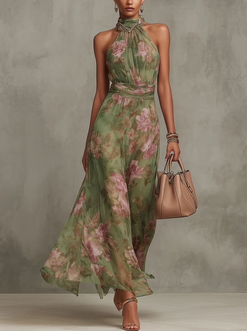 Seraphina | Floral Chiffon Halter Maxi Dress
