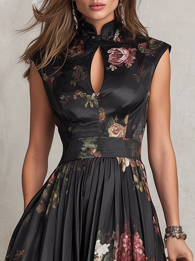 Vivienne | Floral Pleated Satin Midi Dress
